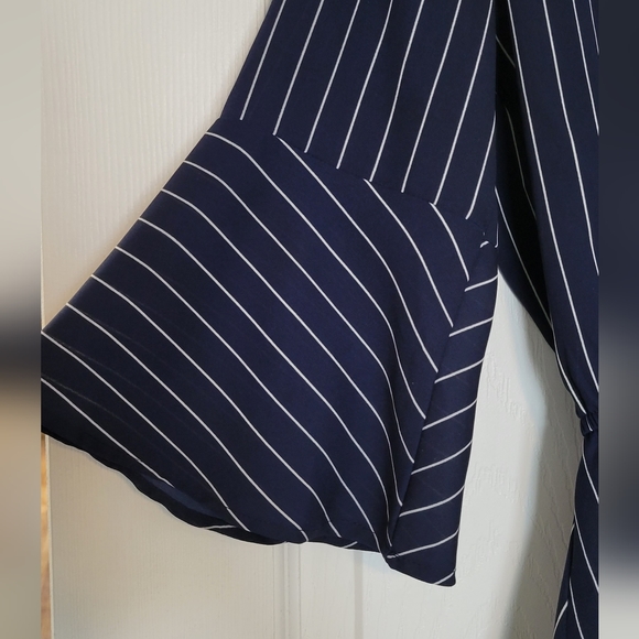 EUC Collective Concepts Peplum Wrap Navy Striped Blouse Bell Sleeve from - Picture 2 of 3